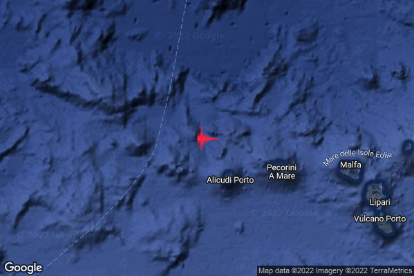 Debole Terremoto M2.5 epicentro Isole Eolie (Messina) alle 05:24:50 (04:24:50 UTC)