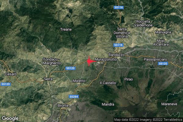 Lieve Terremoto M2.1 epicentro 5 km NE Maletto (CT) alle 10:39:22 (09:39:22 UTC)