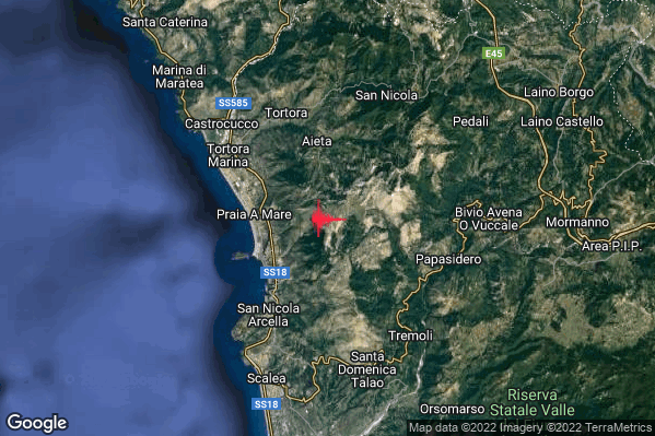 Lieve Terremoto M2.0 epicentro 4 km E Praia a Mare (CS) alle 04:07:22 (03:07:22 UTC)