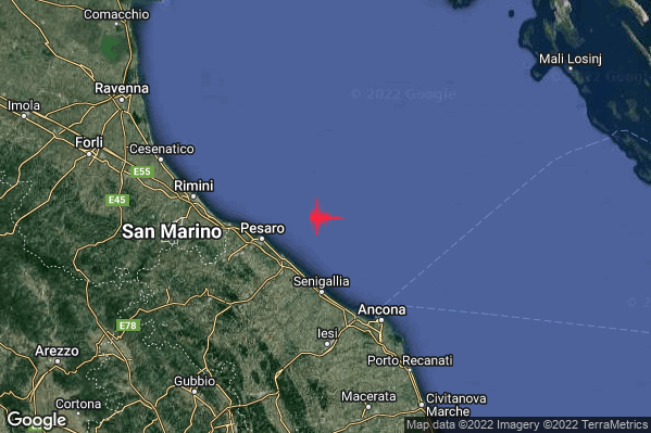 Lieve Terremoto M2.1 epicentro Costa Marchigiana Pesarese (Pesaro-Urbino) alle 06:11:55 (05:11:55 UTC)