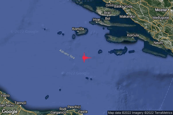 Leggero Terremoto M3.2 epicentro Adriatico Centrale (MARE) alle 16:04:25 (15:04:25 UTC)