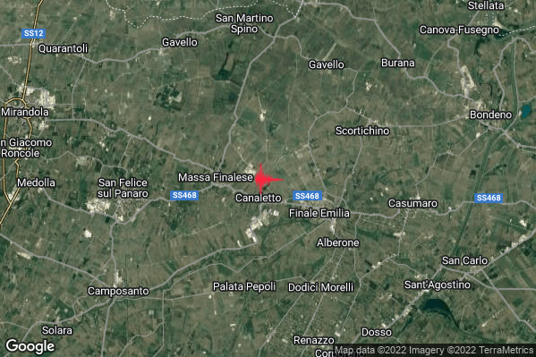 Lieve Terremoto M2.1 epicentro 4 km W Finale Emilia (MO) alle 18:08:23 (17:08:23 UTC)