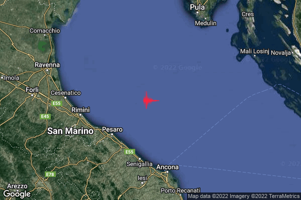 Lieve Terremoto M2.2 epicentro Adriatico Settentrionale (MARE) alle 01:11:18 (00:11:18 UTC)