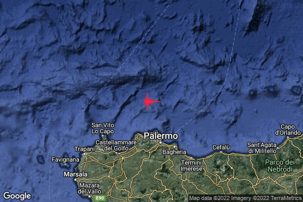 Debole Terremoto M2.4 epicentro Costa Siciliana centro-settentrionale (Palermo) alle 02:13:51 (01:13:51 UTC)