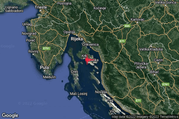 Leggero Terremoto M3.0 epicentro Costa Croata Settentrionale (CROAZIA) alle 00:32:55 (23:32:55 UTC)
