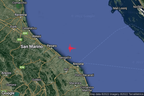 Debole Terremoto M2.5 epicentro Costa Marchigiana Anconetana (Ancona) alle 06:15:19 (05:15:19 UTC)