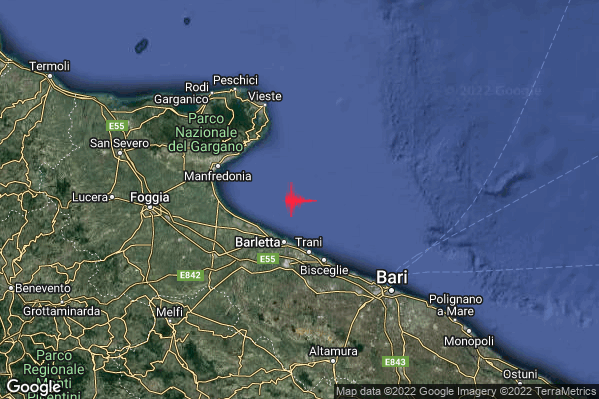 Debole Terremoto M2.3 epicentro Costa Barlettana (Barletta) alle 14:02:27 (13:02:27 UTC)