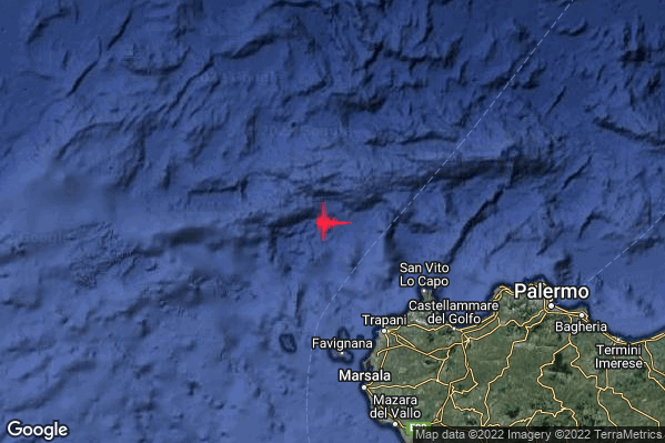 Debole Terremoto M2.4 epicentro Tirreno Meridionale (MARE) alle 21:59:14 (20:59:14 UTC)