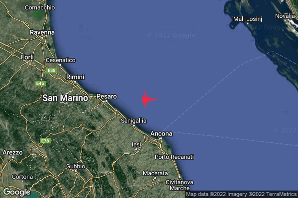 Lieve Terremoto M2.2 epicentro Costa Marchigiana Anconetana (Ancona) alle 23:58:18 (22:58:18 UTC)