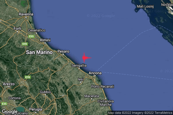 Debole Terremoto M2.6 epicentro Costa Marchigiana Anconetana (Ancona) alle 02:43:33 (01:43:33 UTC)