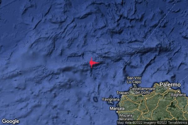 Debole Terremoto M2.3 epicentro Tirreno Meridionale (MARE) alle 04:55:22 (03:55:22 UTC)