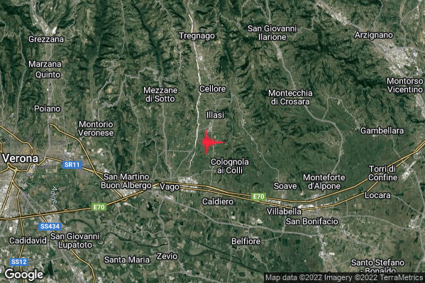 Debole Terremoto M2.3 epicentro 2 km NW Colognola ai Colli (VR) alle 05:41:07 (04:41:07 UTC)
