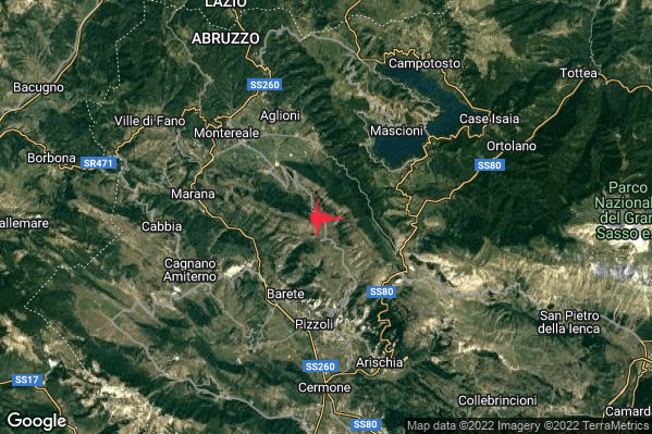 Debole Terremoto M2.3 epicentro 4 km S Capitignano (AQ) alle 11:53:02 (10:53:02 UTC)