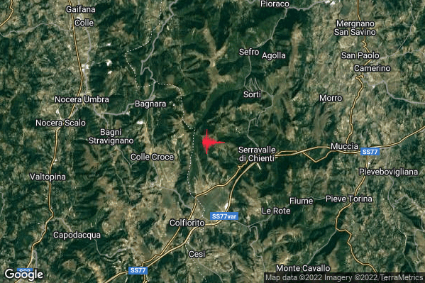 Debole Terremoto M2.3 epicentro 3 km W Serravalle di Chienti (MC) alle 11:44:07 (10:44:07 UTC)