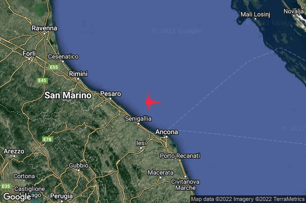 Leggero Terremoto M2.8 epicentro Costa Marchigiana Anconetana (Ancona) alle 12:29:12 (11:29:12 UTC)