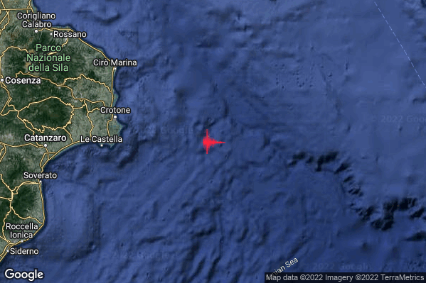 Lieve Terremoto M2.2 epicentro Mar Ionio Settentrionale (MARE) alle 13:41:47 (12:41:47 UTC)