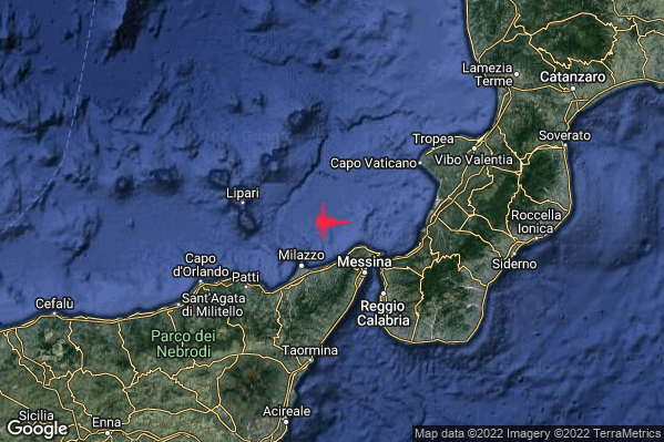 Debole Terremoto M2.4 epicentro Costa Siciliana nord-orientale (Messina) alle 14:31:59 (13:31:59 UTC)