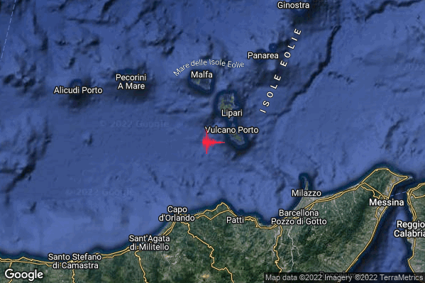 Lieve Terremoto M2.1 epicentro Isole Eolie (Messina) alle 21:16:01 (20:16:01 UTC)