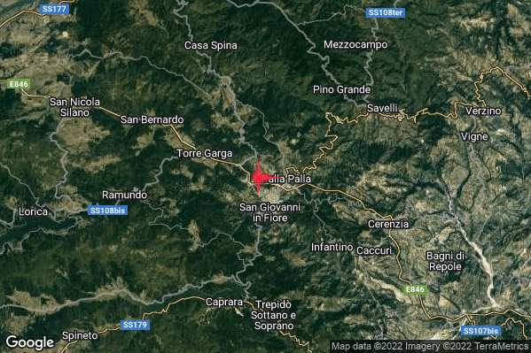 Lieve Terremoto M2.2 epicentro 2 km N San Giovanni in Fiore (CS) alle 00:46:13 (23:46:13 UTC)