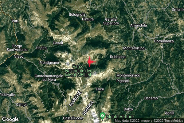 Debole Terremoto M2.5 epicentro 7 km W Montemonaco (AP) alle 06:13:04 (05:13:04 UTC)