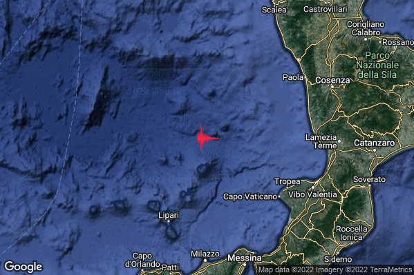 Leggero Terremoto M3.1 epicentro Tirreno Meridionale (MARE) alle 06:49:11 (05:49:11 UTC)