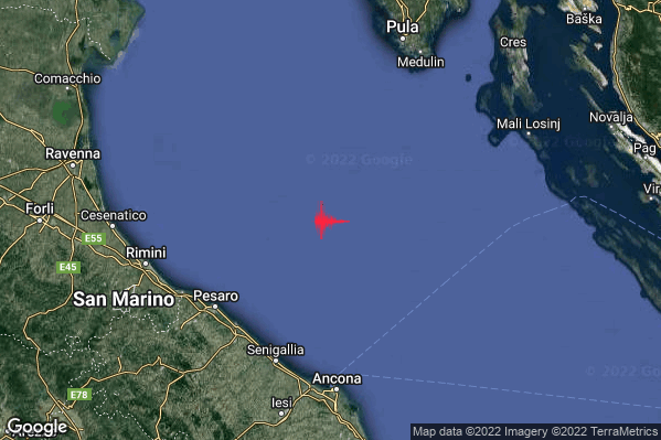 Debole Terremoto M2.4 epicentro Adriatico Settentrionale (MARE) alle 10:12:25 (09:12:25 UTC)