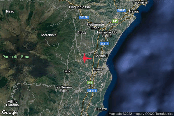 Debole Terremoto M2.6 epicentro 1 km E Sant'Alfio (CT) alle 08:11:43 (07:11:43 UTC)