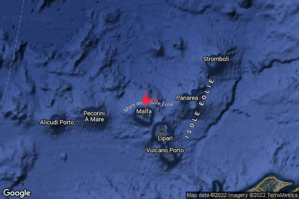 Leggero Terremoto M3.1 epicentro Isole Eolie (Messina) alle 09:36:58 (08:36:58 UTC)