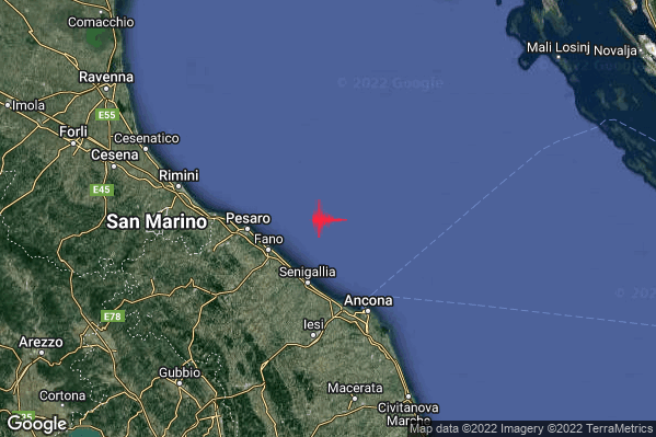 Leggero Terremoto M3.0 epicentro Costa Marchigiana Pesarese (Pesaro-Urbino) alle 07:55:41 (06:55:41 UTC)