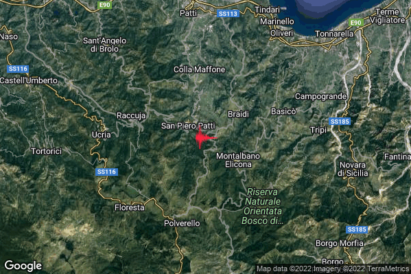 Lieve Terremoto M2.2 epicentro 2 km SE San Piero Patti (ME) alle 14:14:32 (13:14:32 UTC)
