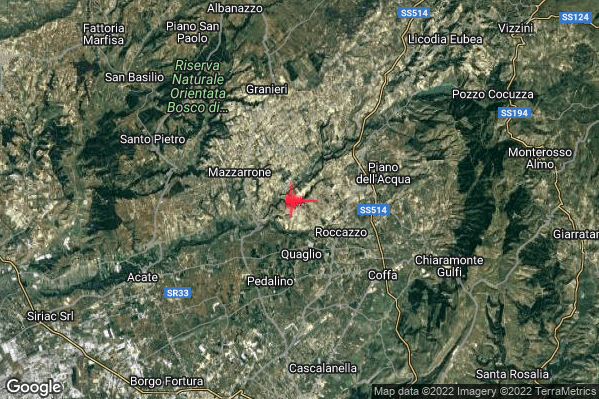 Distinto Terremoto M4.1 epicentro 4 km SE Mazzarrone (CT) alle 21:26:35 (20:26:35 UTC)