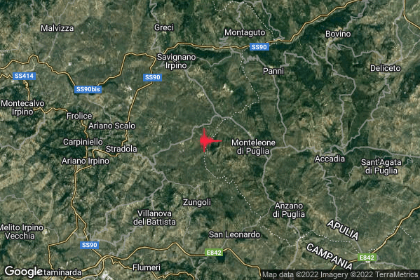 Debole Terremoto M2.4 epicentro 4 km W Monteleone di Puglia (FG) alle 13:02:26 (12:02:26 UTC)