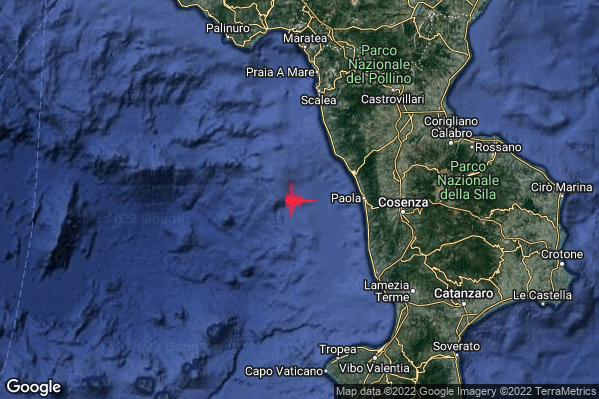 Debole Terremoto M2.6 epicentro Costa Calabra nord-occidentale (Cosenza) alle 02:42:49 (01:42:49 UTC)
