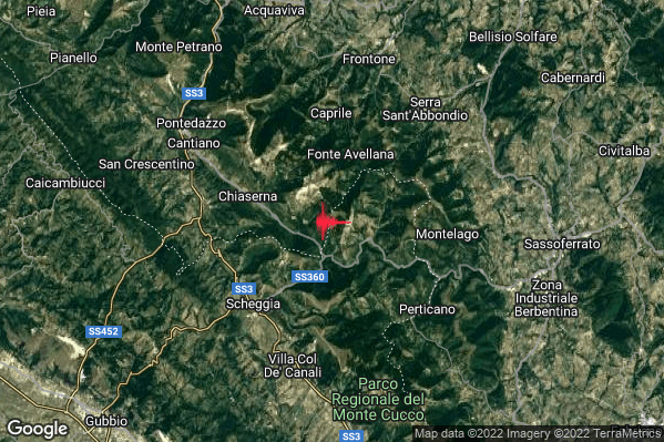 Lieve Terremoto M2.2 epicentro 5 km NE Scheggia e Pascelupo (PG) alle 04:05:19 (03:05:19 UTC)