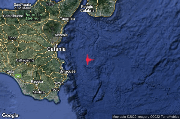 Debole Terremoto M2.4 epicentro Mar Ionio Meridionale (MARE) alle 04:33:54 (03:33:54 UTC)
