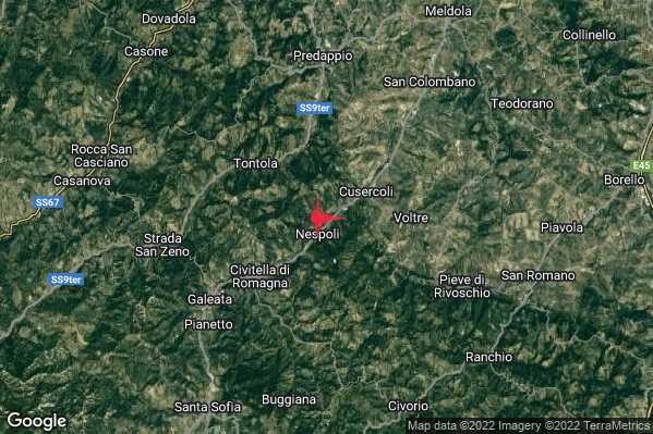 Debole Terremoto M2.4 epicentro 5 km NE Civitella di Romagna (FC) alle 07:48:53 (06:48:53 UTC)