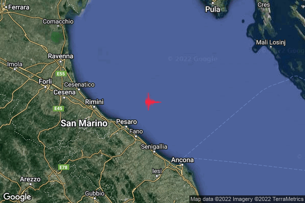 Debole Terremoto M2.4 epicentro Costa Marchigiana Pesarese (Pesaro-Urbino) alle 16:58:43 (15:58:43 UTC)
