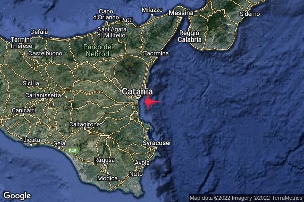 Leggero Terremoto M3.0 epicentro Costa Catanese (Catania) alle 17:58:24 (16:58:24 UTC)