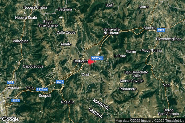 Lieve Terremoto M2.1 epicentro 6 km SW Serravalle di Chienti (MC) alle 02:47:58 (01:47:58 UTC)