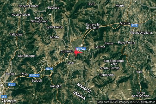 Leggero Terremoto M3.2 epicentro 6 km SW Serravalle di Chienti (MC) alle 07:40:55 (06:40:55 UTC)