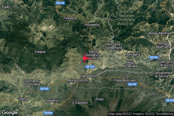 Lieve Terremoto M2.0 epicentro 1 km W Santa Domenica Vittoria (ME) alle 09:41:03 (08:41:03 UTC)