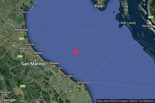 Lieve Terremoto M2.1 epicentro Costa Marchigiana Pesarese (Pesaro-Urbino) alle 23:20:00 (22:20:00 UTC)