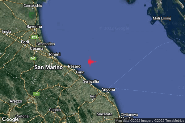 Leggero Terremoto M3.0 epicentro Costa Marchigiana Pesarese (Pesaro-Urbino) alle 09:34:05 (08:34:05 UTC)