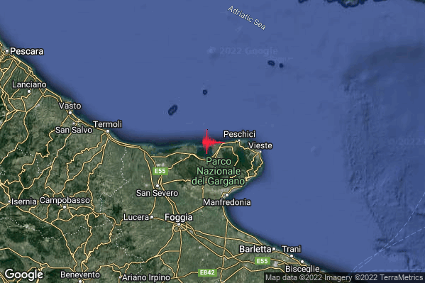 Leggero Terremoto M3.2 epicentro Costa Garganica (Foggia) alle 05:32:19 (04:32:19 UTC)