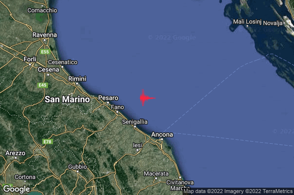 Debole Terremoto M2.7 epicentro Costa Marchigiana Pesarese (Pesaro-Urbino) alle 12:42:44 (11:42:44 UTC)