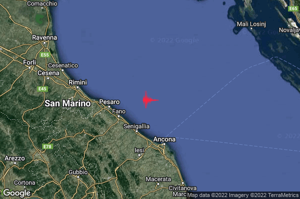 Debole Terremoto M2.4 epicentro Costa Marchigiana Pesarese (Pesaro-Urbino) alle 13:46:24 (12:46:24 UTC)