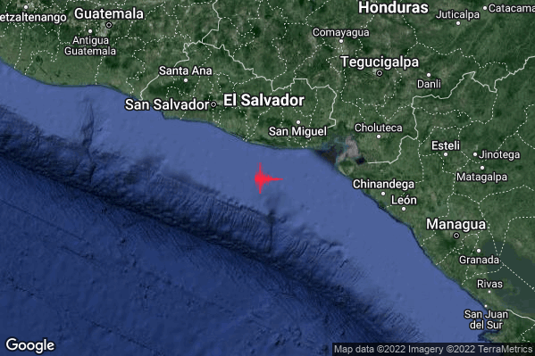 Severo Terremoto M5.6 epicentro El Salvador [Sea] alle 15:32:25 (14:32:25 UTC)