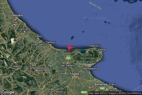 Lieve Terremoto M2.2 epicentro Costa Garganica (Foggia) alle 15:56:06 (14:56:06 UTC)
