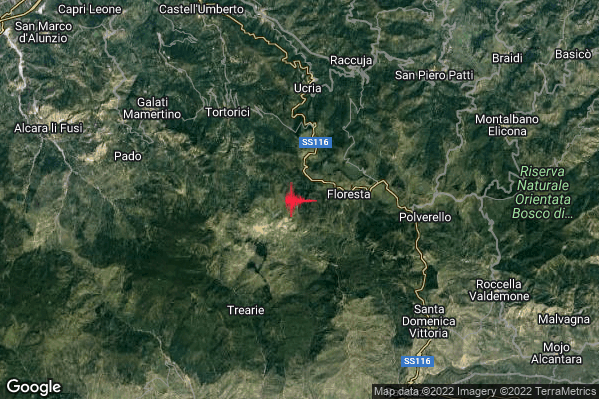 Leggero Terremoto M3.1 epicentro 3 km W Floresta (ME) alle 19:19:17 (18:19:17 UTC)