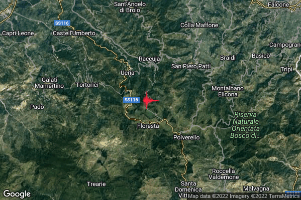 Moderato Terremoto M3.7 epicentro 3 km N Floresta (ME) alle 19:19:24 (18:19:24 UTC)